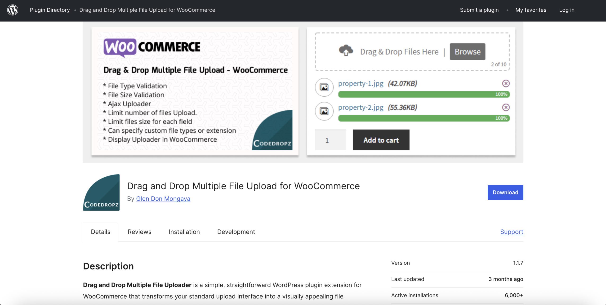 drag & drop multiple file upload - WooCommerce